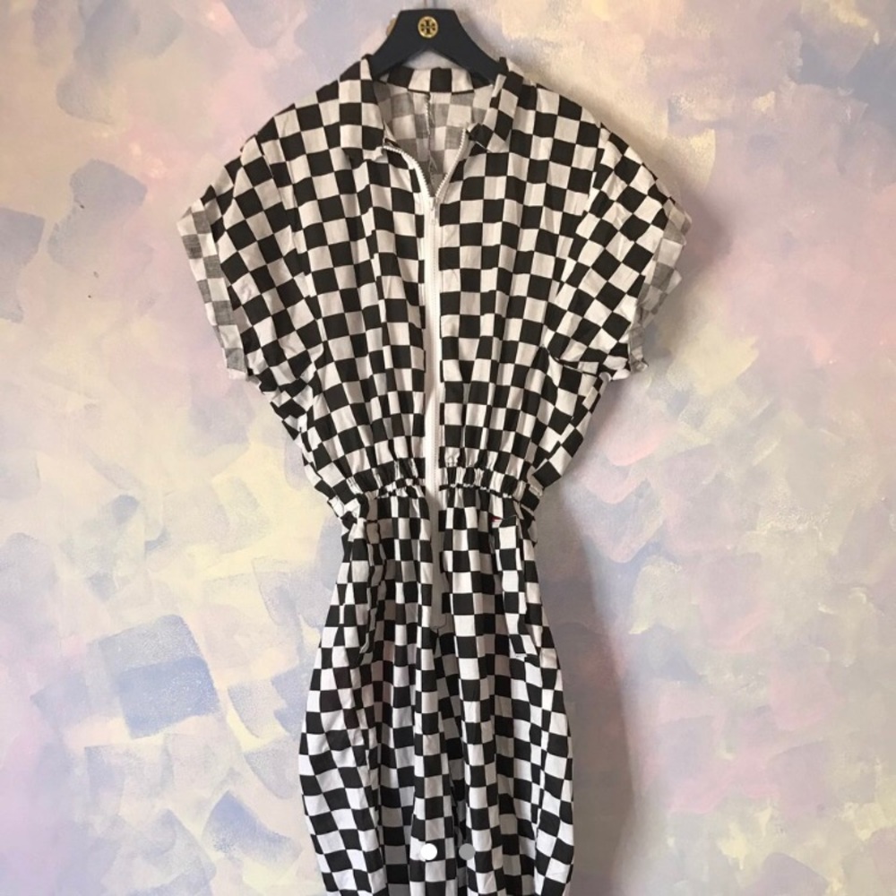 Checkered work jumpsuit